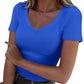 Schmal geschnittenes Basic-T-Shirt mit V-Ausschnitt für Damen