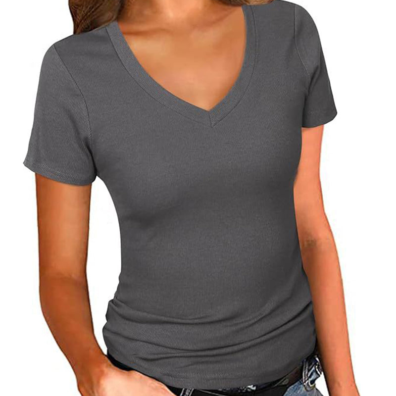Schmal geschnittenes Basic-T-Shirt mit V-Ausschnitt für Damen