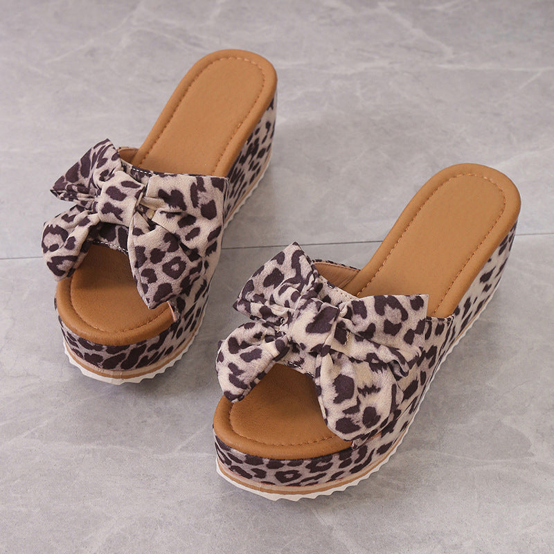 🐆👡 Damen-Plateausandalen mit Leopardenmuster und Schleife