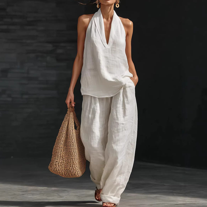 👚 50% RABATT! 🔥 Zweiteiliges Damen-Set mit Neckholder-Ausschnitt – Fließender Stoff, Leichte Passform & Perfekt Für Einen Eleganter Sommerlook 💃