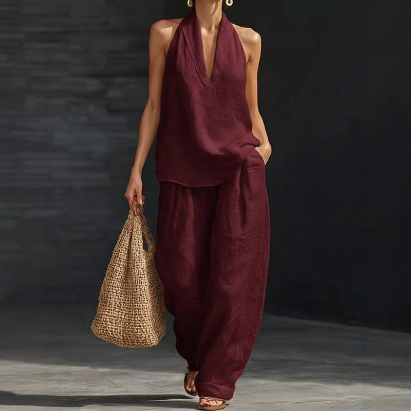 👚 50% RABATT! 🔥 Zweiteiliges Damen-Set mit Neckholder-Ausschnitt – Fließender Stoff, Leichte Passform & Perfekt Für Einen Eleganter Sommerlook 💃