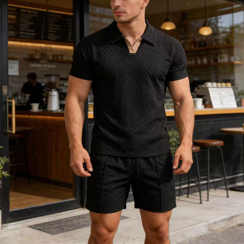 📢Neuheiten & Sonderangebote – Jacquard-Set aus T-Shirt und Shorts für Herren