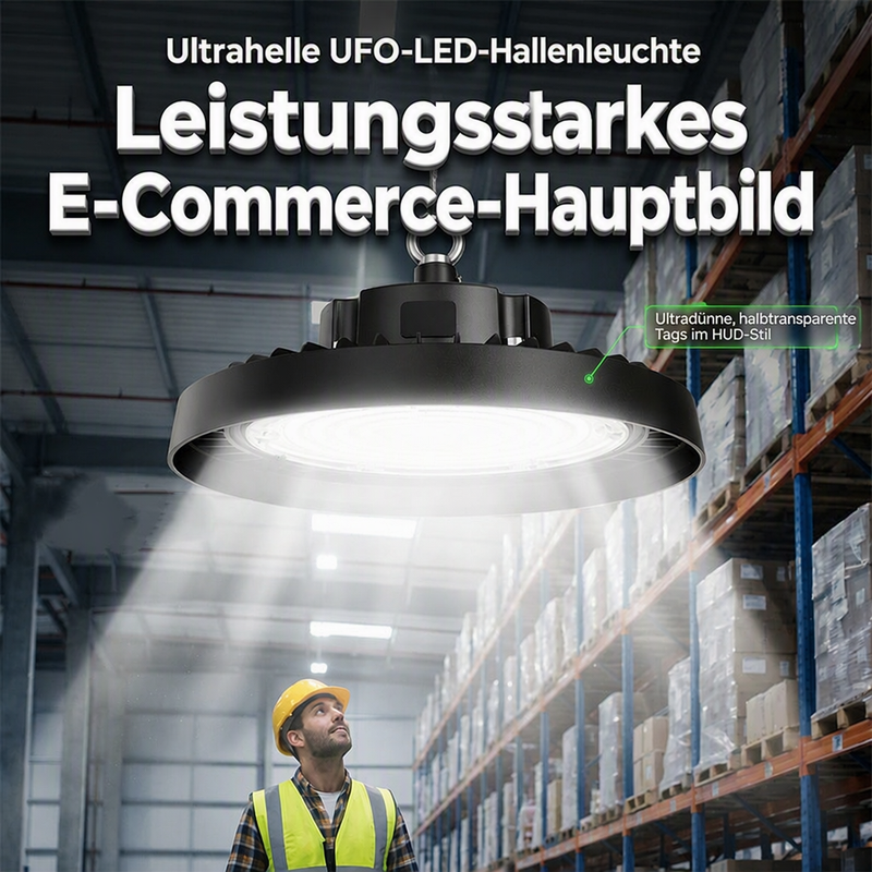 💡Letzter Tag: 50 % Rabatt!🏭16000 Lumen UFO LED Hallenleuchte – Hochleistungs‑Hallenstrahler für Lagerhallen, Werkstätten und Industriebeleuchtung