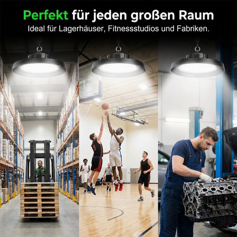 💡Letzter Tag: 50 % Rabatt!🏭16000 Lumen UFO LED Hallenleuchte – Hochleistungs‑Hallenstrahler für Lagerhallen, Werkstätten und Industriebeleuchtung