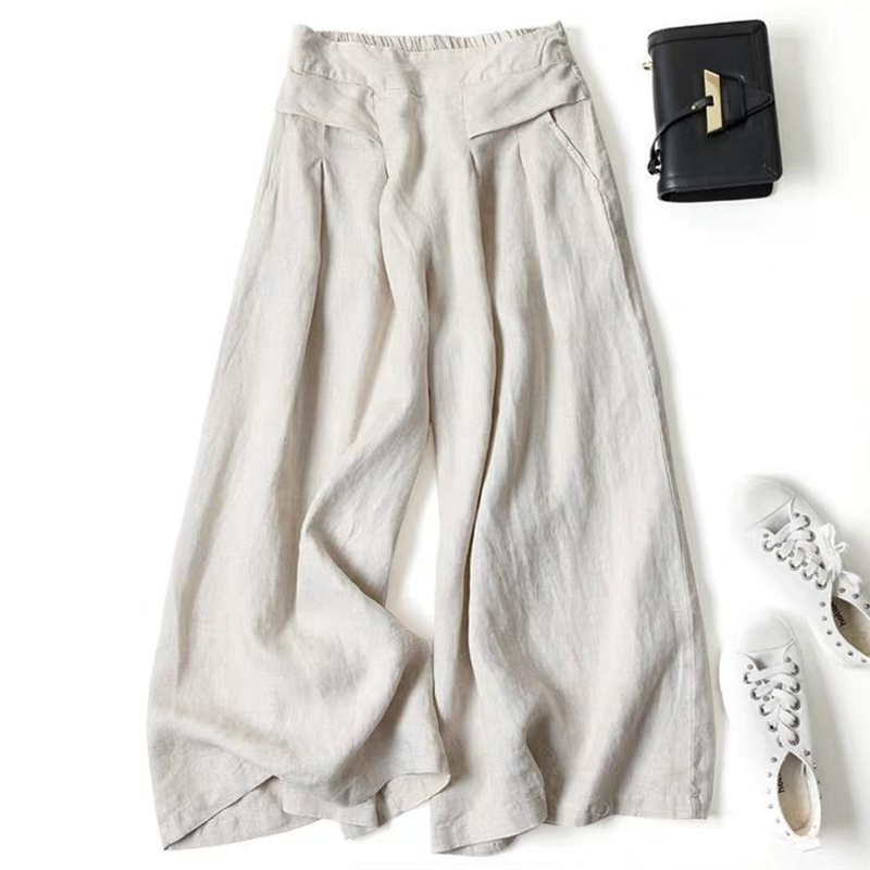 ✨ LIMITED-TIME 50% RABATT! | Damen Weite Hose aus Baumwoll-Leinen | Elastischer Bund mit Taschen