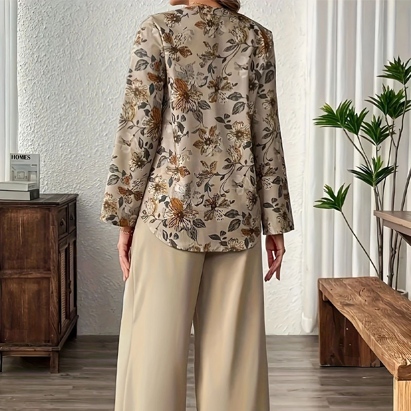 🎁Neu eingetroffen – 50 % Rabatt💥2-teiliges Set für Damen: Bluse mit Blumenmuster und Hose mit weitem Bein