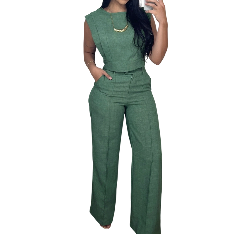 👕 50% RABATT! ✨ Set aus schickem ärmellosem Crop-Top & Hose mit hoher Taille – Figurbetont, feminin & perfekt für Sommer-Events 🌞