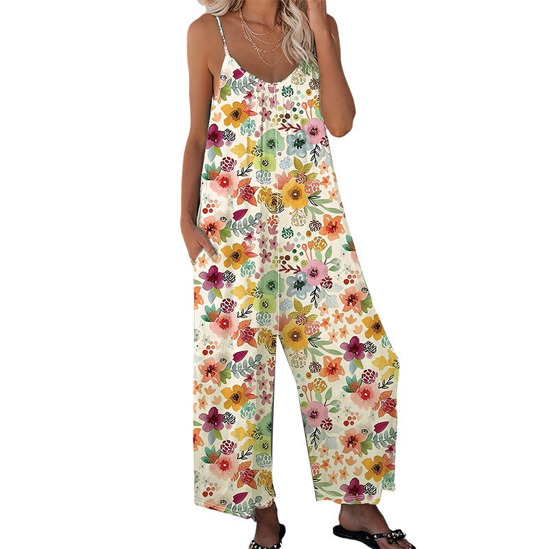 🌼50% RABATT !! ⏰Damen Jumpsuit mit Blumenmuster und weitem Bein