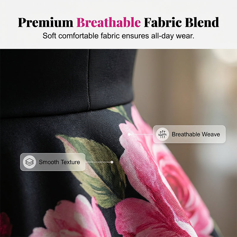 🎁Neuwaren 50% Rabatt💥Elegantes, ärmelloses Midikleid in A-Linie mit Blumenmuster