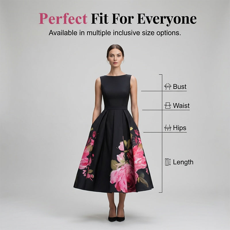 🎁Neuwaren 50% Rabatt💥Elegantes, ärmelloses Midikleid in A-Linie mit Blumenmuster
