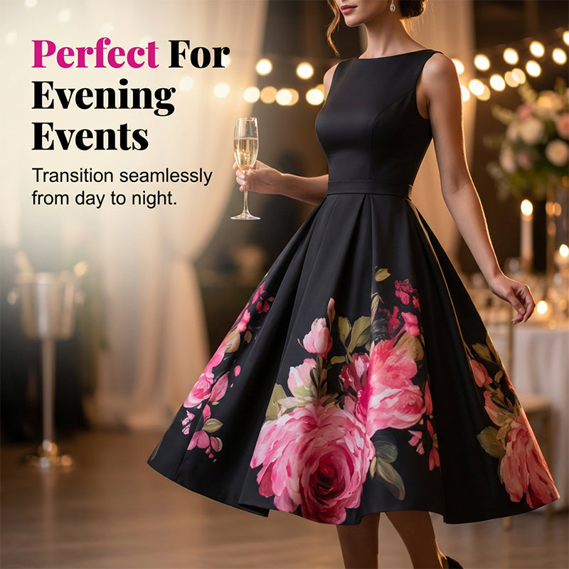 🎁Neuwaren 50% Rabatt💥Elegantes, ärmelloses Midikleid in A-Linie mit Blumenmuster