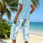 Damen 2-teiliges Set aus asymmetrischer Bluse und Caprihose