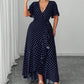 Langes Damenkleid mit V-Ausschnitt und Polka-Dots