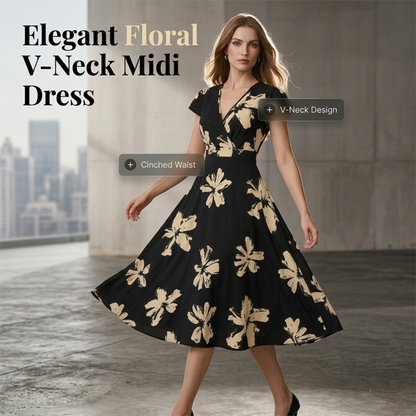 👗 50% RABATT! 🌺 Damen Freizeitkleid mit Print, V-Ausschnitt & Rüschen – Leichter Stoff & romantischer Stil – Perfekt für warme Tage, Strand oder einen feminine Look im Alltag ☀️✨