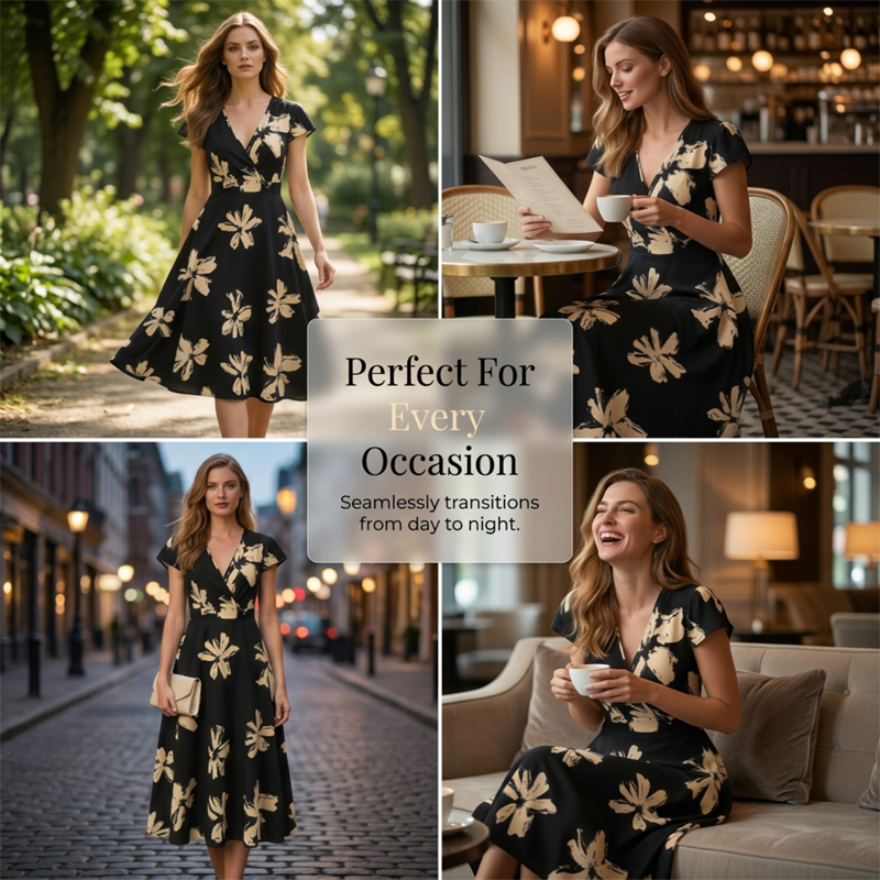 👗 50% RABATT! 🌺 Damen Freizeitkleid mit Print, V-Ausschnitt & Rüschen – Leichter Stoff & romantischer Stil – Perfekt für warme Tage, Strand oder einen feminine Look im Alltag ☀️✨