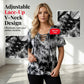 👕 BEFRISTET 50% RABATT! ✨ Tie-Dye-T-Shirt für Damen – V-Ausschnitt, Schnürung, 4 Farben 🌼