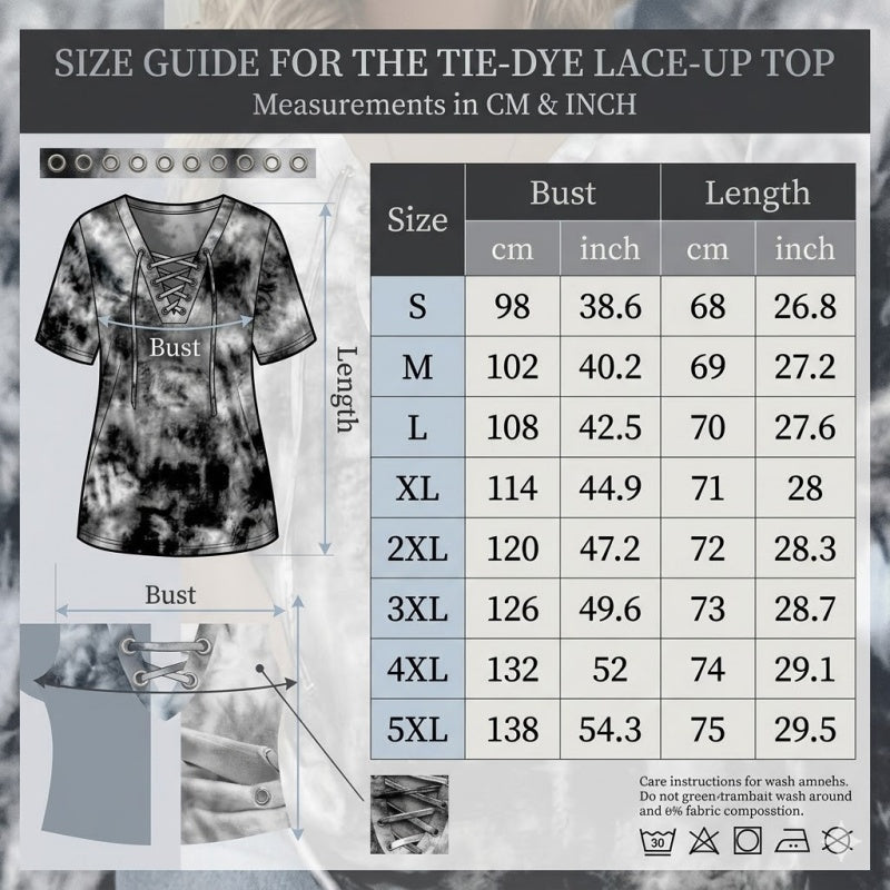 👕 BEFRISTET 50% RABATT! ✨ Tie-Dye-T-Shirt für Damen – V-Ausschnitt, Schnürung, 4 Farben 🌼