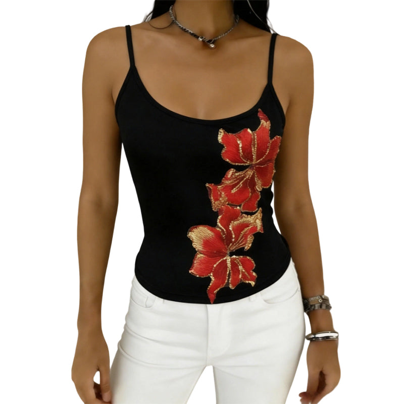 ✨ LIMITED-TIME 50% RABATT! 🌸 Slim Fit Träger-Top mit Paillettenblume – Glitzernd, Stretch, Vielseitig 💃