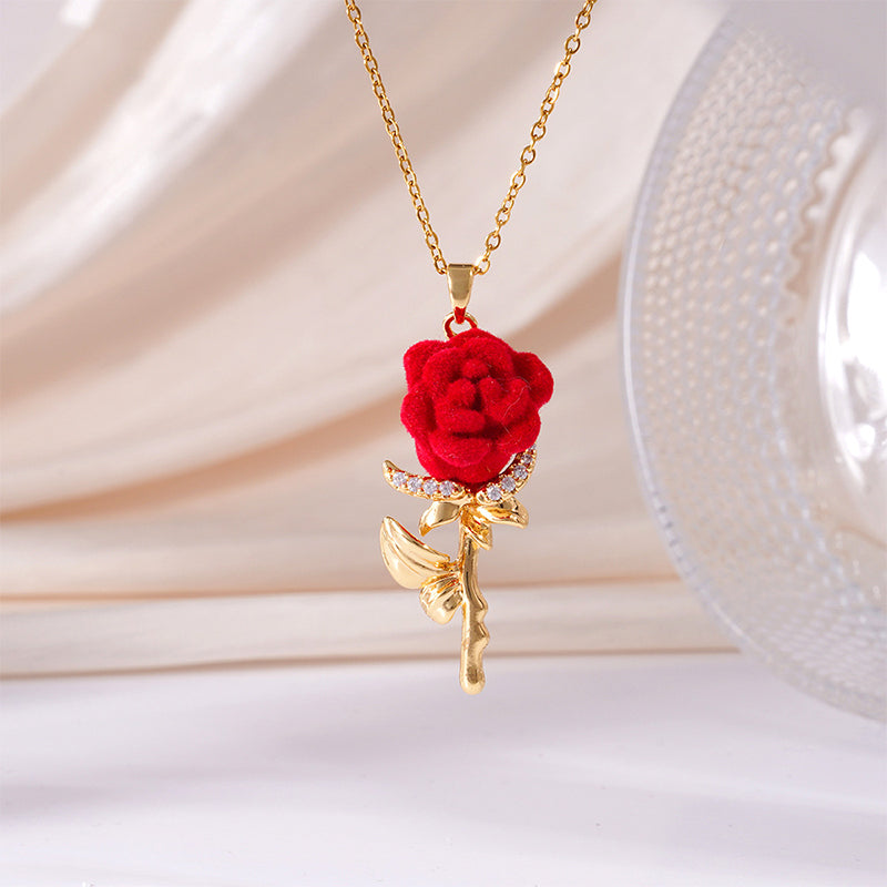 🔥Solange der Vorrat reicht 40 % Rabatt!🎉Elegante Halskette mit Anhänger in Form einer roten Rose