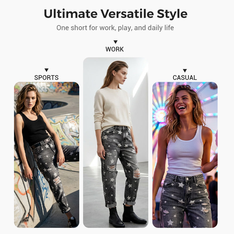 ✨ LIMITED-TIME 50% RABATT! | Damen-Jeans mit Sternmuster und Used-Look, hohe Taille