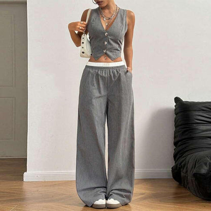 Gestreiftes Damen-Zweiteiler-Set: Top ohne Ärmel & Weite Hose