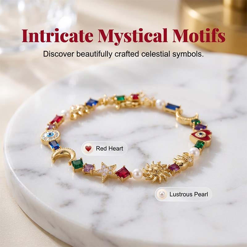 💫 LIMITED-TIME 50% RABATT +  2 kaufen 1 gratis! ✨ Himmelscharme-Armband – Sonne, Mond, Sterne, Kristalle, Goldton 🪐