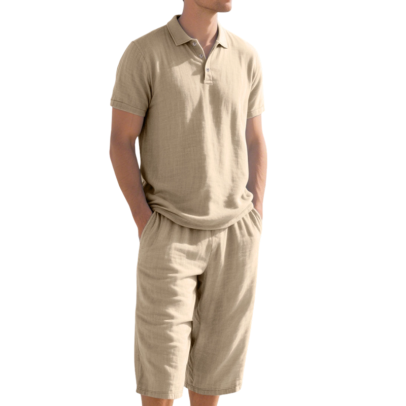 Herren-Leinenhemd-und-Freizeithose-Set