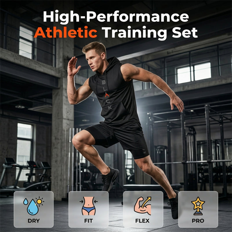 ⌛ Nur noch 1 Woche – 50 % auf alles⏰Herren Sport-Set – ärmelloses Hoodie & Shorts – atmungsaktiv, schnelltrocknend & bequem 🏃‍♂️💪