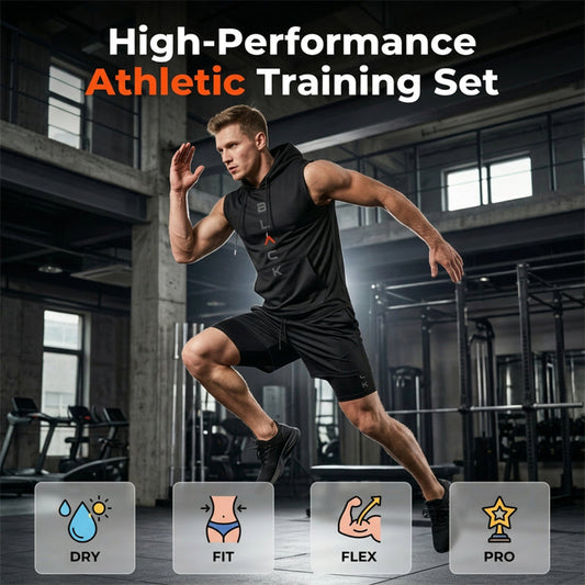 ⌛ Nur noch 1 Woche – 50 % auf alles⏰Herren Sport-Set – ärmelloses Hoodie & Shorts – atmungsaktiv, schnelltrocknend & bequem 🏃‍♂️💪