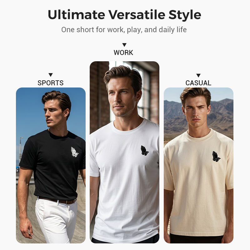 👔🙏 50% RABATT! Herren T-Shirt mit Grafik „Betende Hände“ – Stilvoll, symbolstark & vielseitig kombinierbar