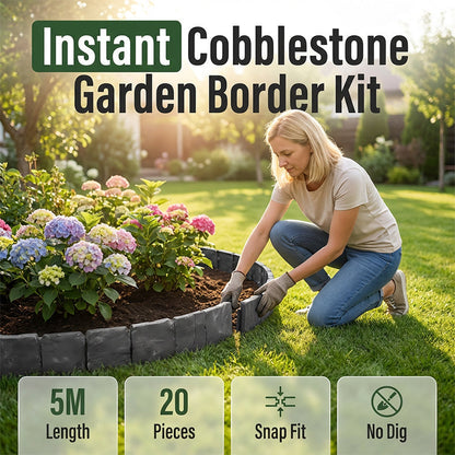 Gartenborder Set Kopfsteinoptik 5m☀️ Wetterfestes PP-Kunststoff, kein Graben & kein Werkzeug – ideal für Beete & Wege 🌿