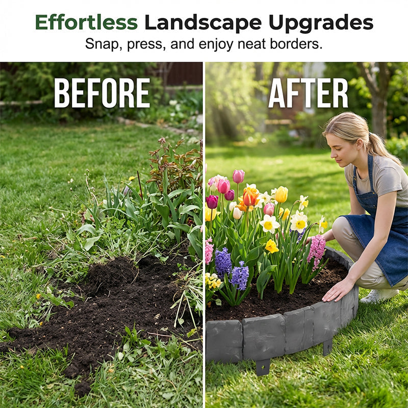 Gartenborder Set Kopfsteinoptik 5m☀️ Wetterfestes PP-Kunststoff, kein Graben & kein Werkzeug – ideal für Beete & Wege 🌿