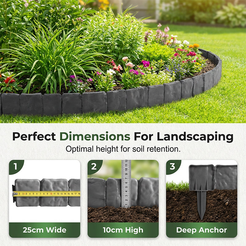 Gartenborder Set Kopfsteinoptik 5m☀️ Wetterfestes PP-Kunststoff, kein Graben & kein Werkzeug – ideal für Beete & Wege 🌿
