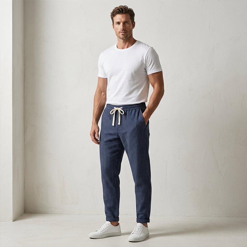 👖✨ 50% RABATT! Herren Freizeithose aus Leinenmischung mit Streifenmuster – Leicht, atmungsaktiv & bequem 🍂