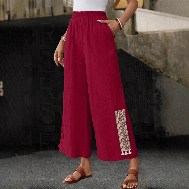 👖✨ 50% RABATT! Damen weite Hose mit Gummibund & Fransendetails – Bequem, luftig & feminin für Sommer, Strand & Freizeit 🌊
