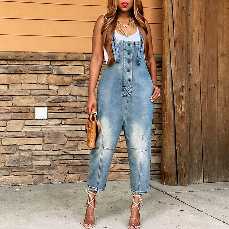 👖 50% RABATT! 🔘 Damen Jeans-Latzhose mit Knopfleiste vorne – schmal zulaufend – Figurumschmeichelnd, lässig & perfekt für einen trendigen Streetwear-Look ✨