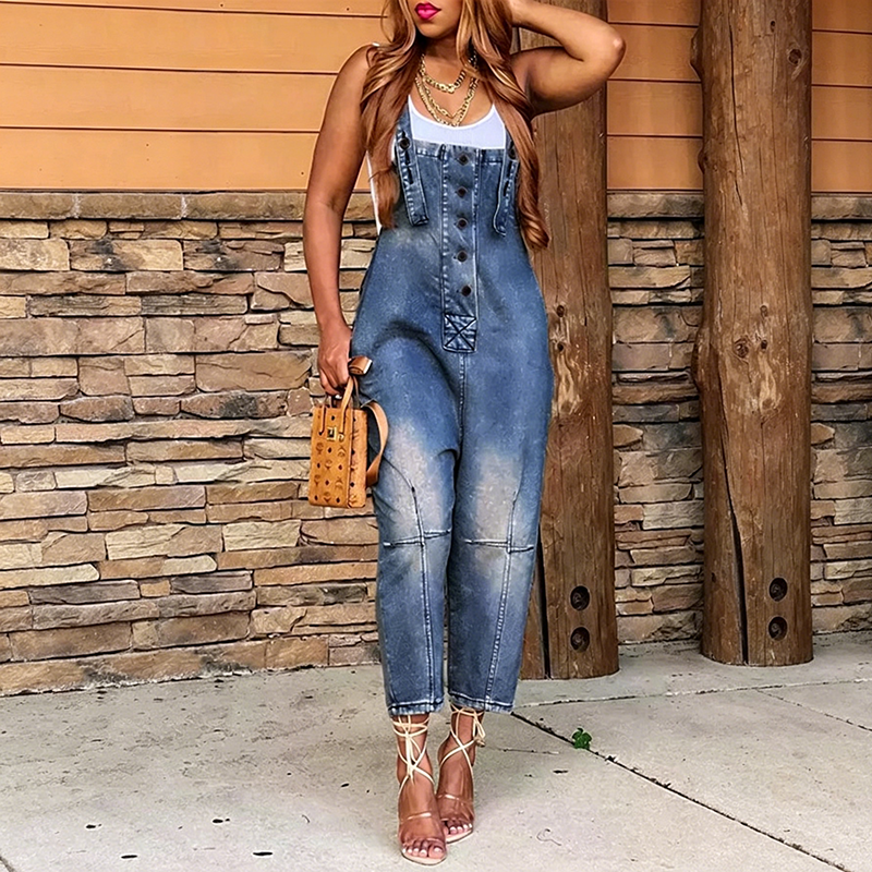👖 50% RABATT! 🔘 Damen Jeans-Latzhose mit Knopfleiste vorne – schmal zulaufend – Figurumschmeichelnd, lässig & perfekt für einen trendigen Streetwear-Look ✨