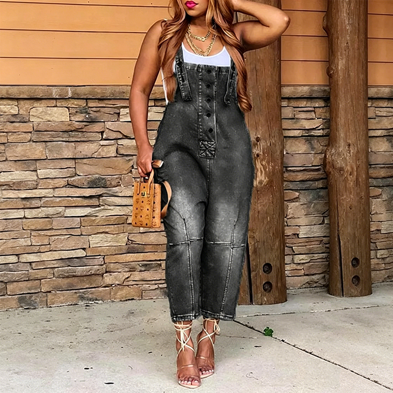 👖 50% RABATT! 🔘 Damen Jeans-Latzhose mit Knopfleiste vorne – schmal zulaufend – Figurumschmeichelnd, lässig & perfekt für einen trendigen Streetwear-Look ✨