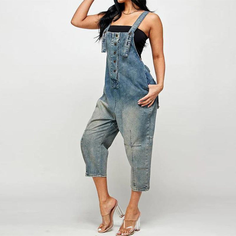 👖 50% RABATT! 🔘 Damen Jeans-Latzhose mit Knopfleiste vorne – schmal zulaufend – Figurumschmeichelnd, lässig & perfekt für einen trendigen Streetwear-Look ✨