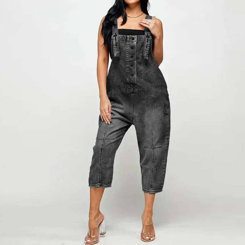 👖 50% RABATT! 🔘 Damen Jeans-Latzhose mit Knopfleiste vorne – schmal zulaufend – Figurumschmeichelnd, lässig & perfekt für einen trendigen Streetwear-Look ✨