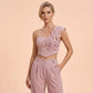 👗 50% RABATT! 🌸 Elegantes One-Shoulder Blumen-Top & Weithosen-Set – Fließend, feminin & perfekt für Hochzeiten, Partys und Sommerurlaube 🌊
