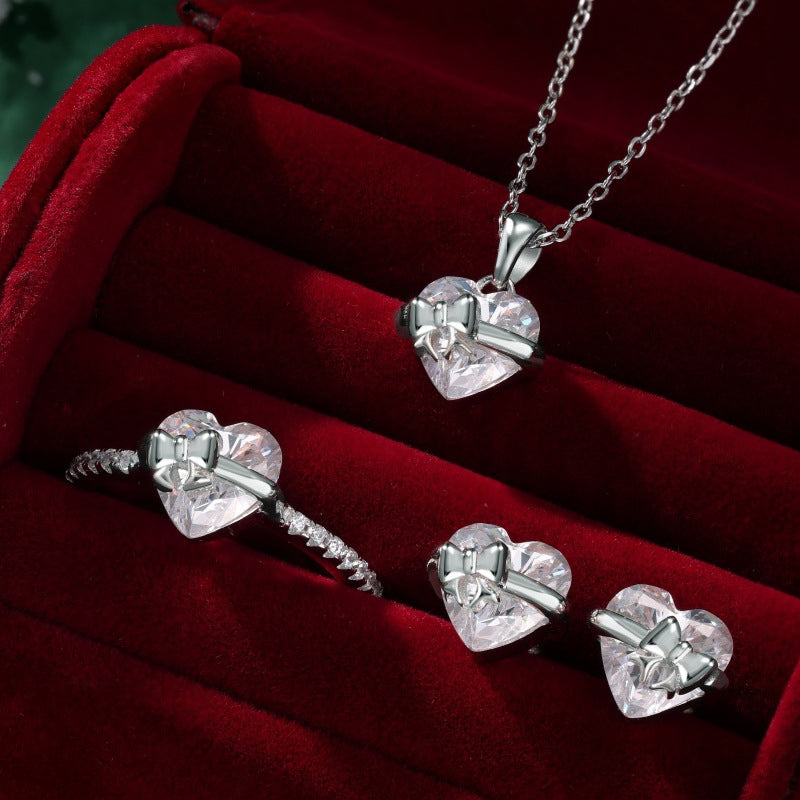 💍Funkelnder Silberring mit Herz-Schleife – feminin elegant als romantisches Geschenk🎀