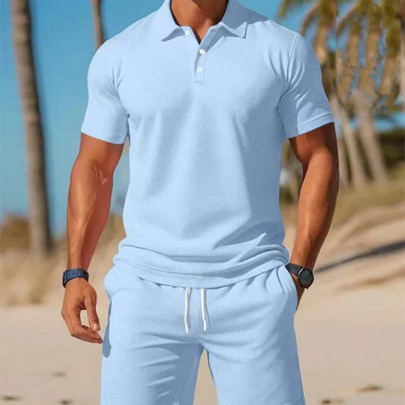 🔥Nur für kurze Zeit: 50 % Rabatt + versandkostenfrei👕Zweiteiliges Sommer-Set für Herren aus Polohemd und Shorts