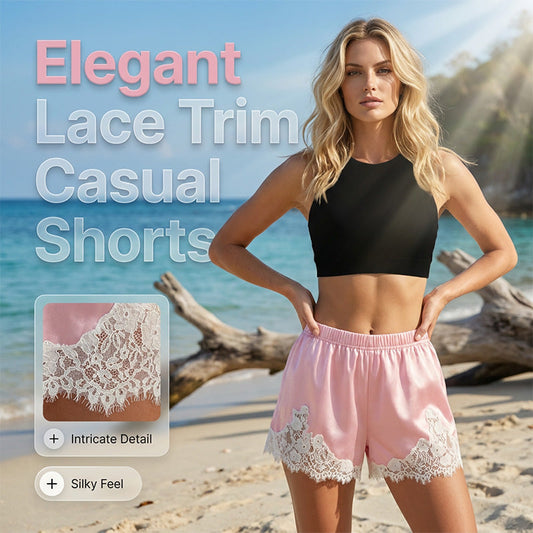 🩳 JETZT 50 % RABATT! ✨ Shorts mit Satin-Spitzenbesatz – Lässiger Sommer-Chic – Weich, atmungsaktiv und perfekt zum Entspannen oder für den Look vom Strand in die Bar 🌿