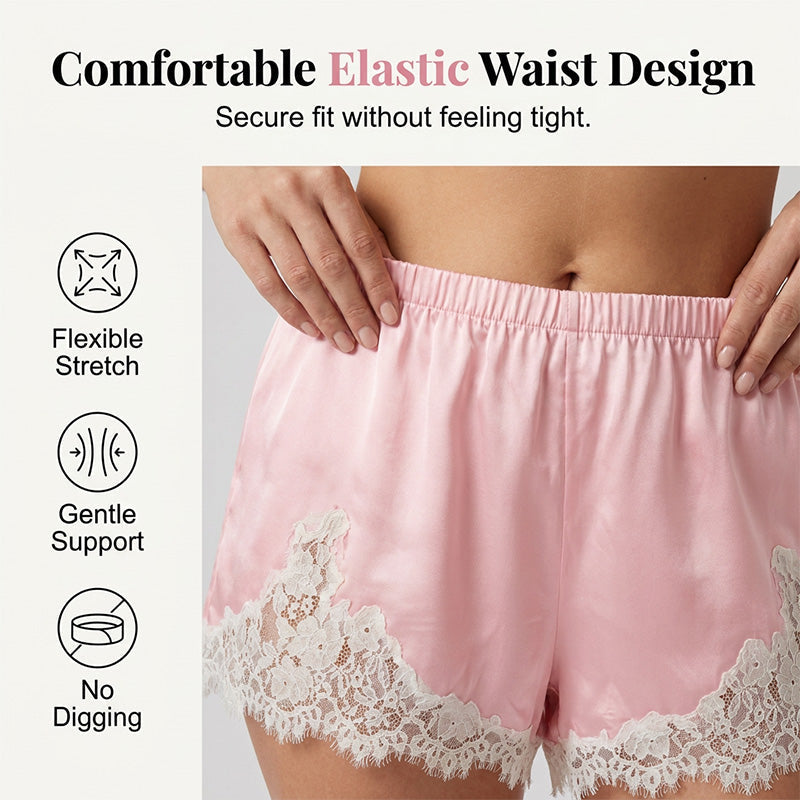 🩳 JETZT 50 % RABATT! ✨ Shorts mit Satin-Spitzenbesatz – Lässiger Sommer-Chic – Weich, atmungsaktiv und perfekt zum Entspannen oder für den Look vom Strand in die Bar 🌿