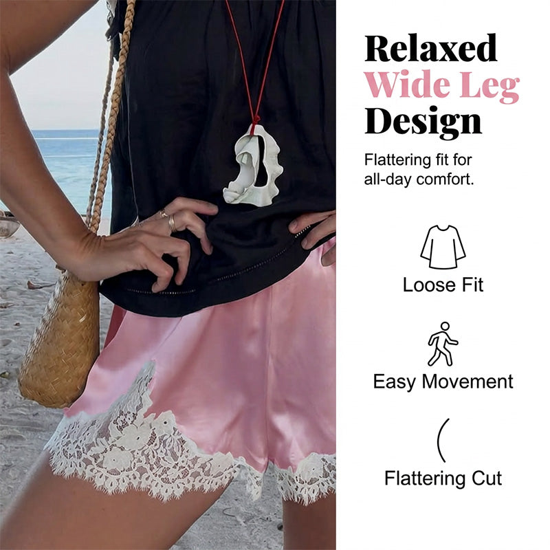 🩳 JETZT 50 % RABATT! ✨ Shorts mit Satin-Spitzenbesatz – Lässiger Sommer-Chic – Weich, atmungsaktiv und perfekt zum Entspannen oder für den Look vom Strand in die Bar 🌿