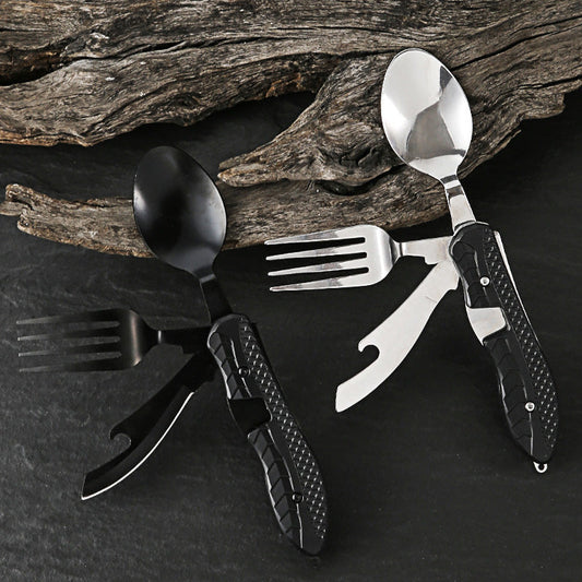 🍴 50% RABATT! 🎁 4-in-1 faltbares multifunktionales Outdoor-Besteck – Löffel, Gabel, Messer & Flaschenöffner – kompakt, leicht & ideal für Camping, Wandern oder Notfalltasche 🏕️