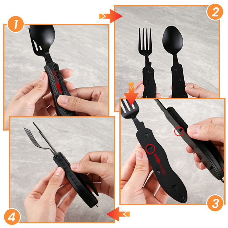 🍴 50% RABATT! 🎁 4-in-1 faltbares multifunktionales Outdoor-Besteck – Löffel, Gabel, Messer & Flaschenöffner – kompakt, leicht & ideal für Camping, Wandern oder Notfalltasche 🏕️