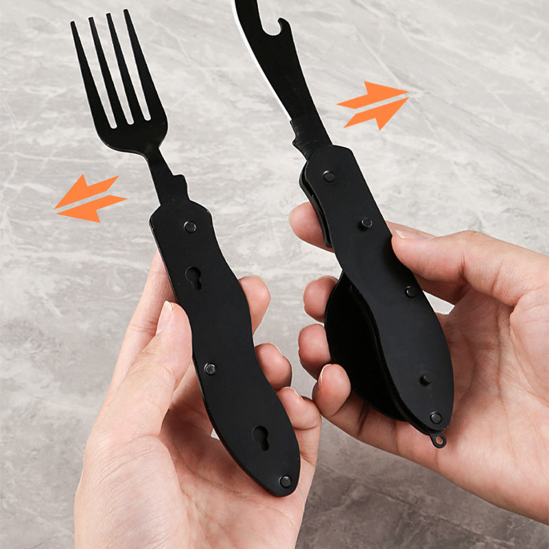 🍴 50% RABATT! 🎁 4-in-1 faltbares multifunktionales Outdoor-Besteck – Löffel, Gabel, Messer & Flaschenöffner – kompakt, leicht & ideal für Camping, Wandern oder Notfalltasche 🏕️