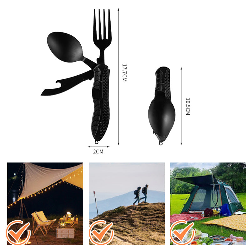 🍴 50% RABATT! 🎁 4-in-1 faltbares multifunktionales Outdoor-Besteck – Löffel, Gabel, Messer & Flaschenöffner – kompakt, leicht & ideal für Camping, Wandern oder Notfalltasche 🏕️